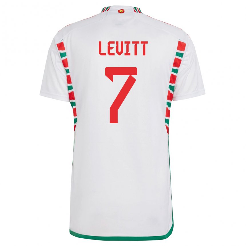 Børn Wales Dylan Levitt #7 Hvid Udebane Spillertrøjer 22-24 Trøje T-shirt