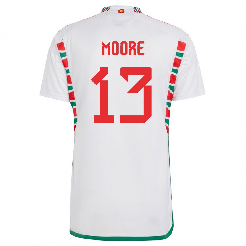 Børn Wales Kieffer Moore #13 Hvid Udebane Spillertrøjer 22-24 Trøje T-shirt