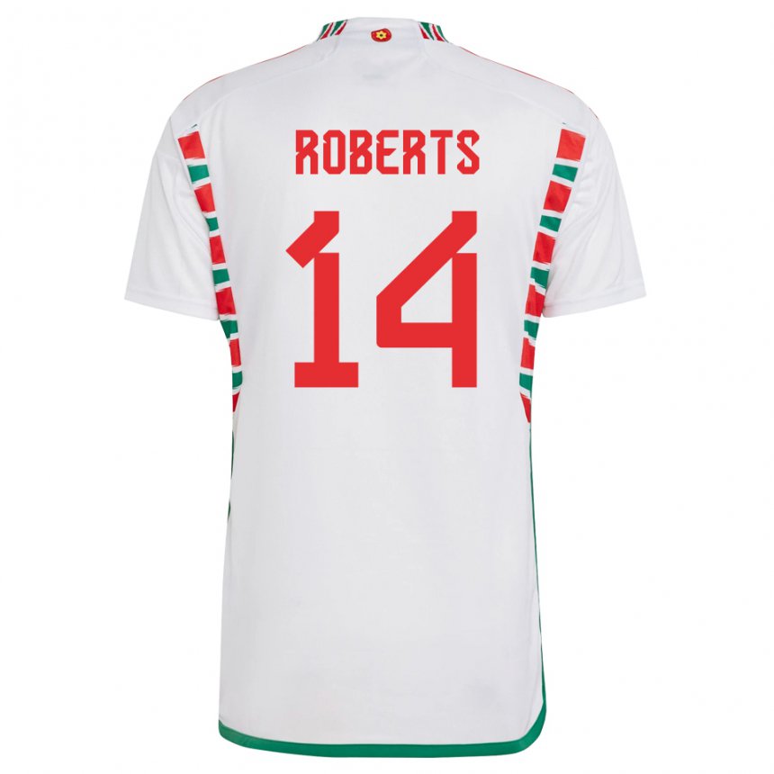 Børn Wales Connor Roberts #14 Hvid Udebane Spillertrøjer 22-24 Trøje T-shirt