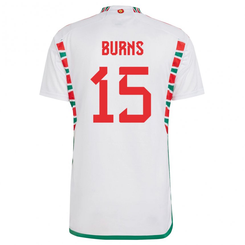 Børn Wales Wes Burns #15 Hvid Udebane Spillertrøjer 22-24 Trøje T-shirt