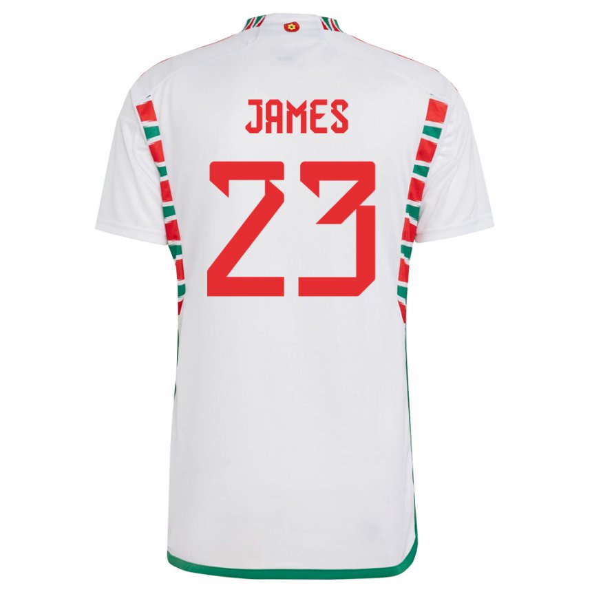 Børn Wales Jordan James #23 Hvid Udebane Spillertrøjer 22-24 Trøje T-shirt