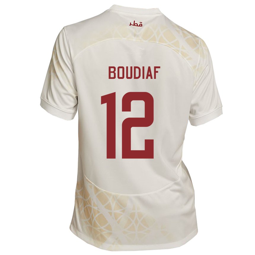 Børn Qatars Karim Boudiaf #12 Guld Beige Udebane Spillertrøjer 22-24 Trøje T-shirt