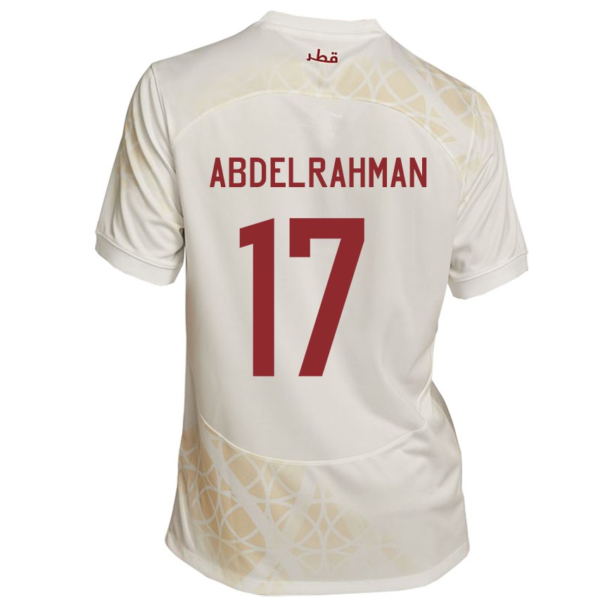 Børn Qatars Abdelrahman Fahmi Moustafa #17 Guld Beige Udebane Spillertrøjer 22-24 Trøje T-shirt