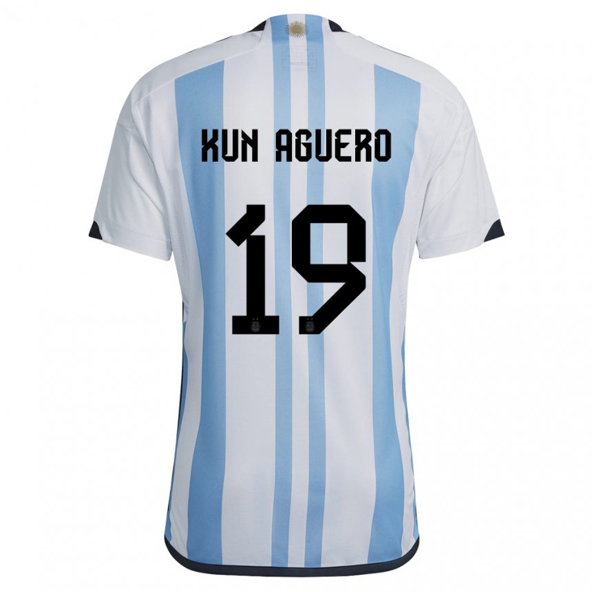 Argentinas Aguero #19 Hvid Himmelblå Hjemmebane Spillertrøjer 22-24 Trøje T-Shirt