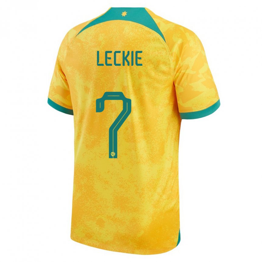 Mænd Australiens Mathew Leckie #7 Gylden Hjemmebane Spillertrøjer 22-24 Trøje T-shirt