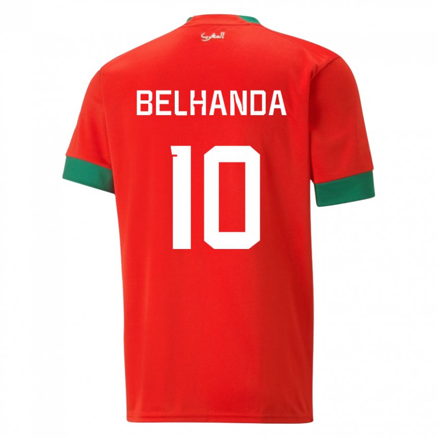 Mænd Marokkos Youness Belhanda #10 Rød Hjemmebane Spillertrøjer 22-24 Trøje T-shirt