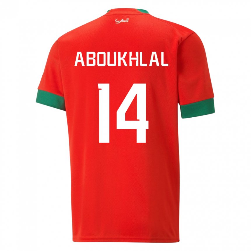 Mænd Marokkos Zakaria Aboukhlal #14 Rød Hjemmebane Spillertrøjer 22-24 Trøje T-shirt