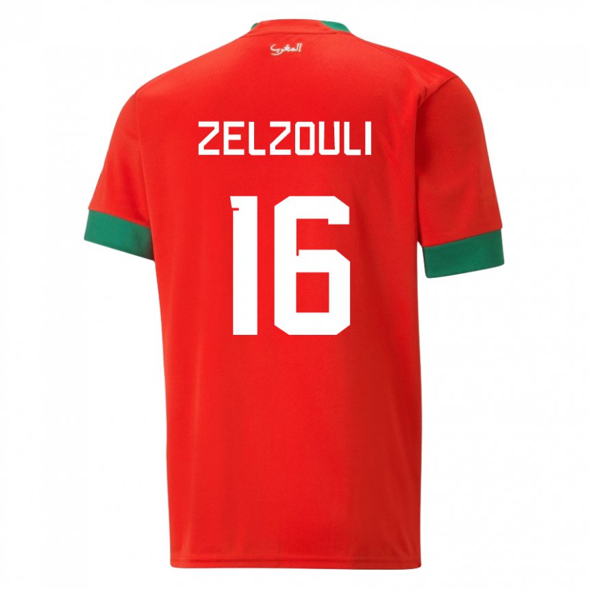 Mænd Marokkos Abdessamad Zelzouli #16 Rød Hjemmebane Spillertrøjer 22-24 Trøje T-shirt