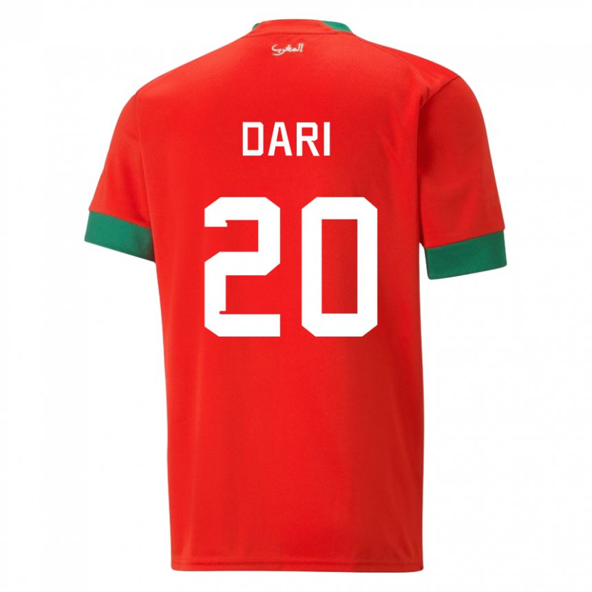 Mænd Marokkos Achraf Dari #20 Rød Hjemmebane Spillertrøjer 22-24 Trøje T-shirt
