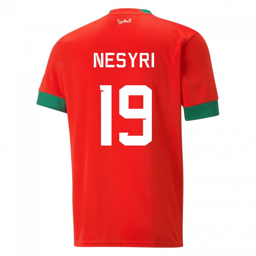 Mænd Marokkos Youssef En-nesyri #19 Rød Hjemmebane Spillertrøjer 22-24 Trøje T-shirt