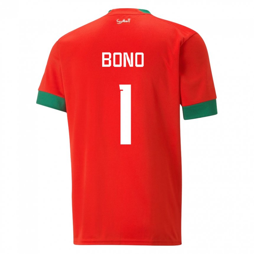 Mænd Marokkos Bono #1 Rød Hjemmebane Spillertrøjer 22-24 Trøje T-shirt