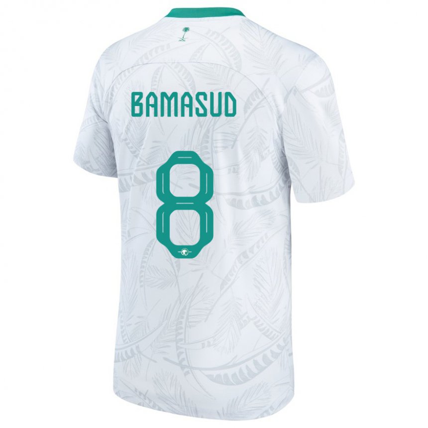 Mænd Saudi-arabiens Ahmed Bamasud #8 Hvid Hjemmebane Spillertrøjer 22-24 Trøje T-shirt