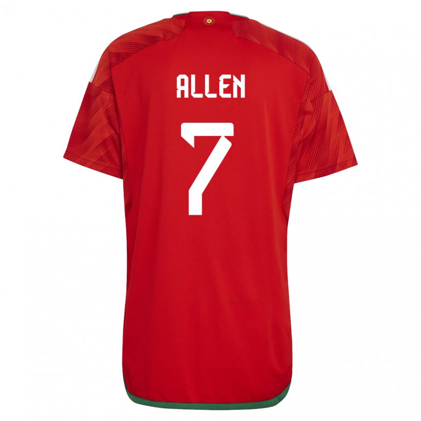 Mænd Wales Joe Allen #7 Rød Hjemmebane Spillertrøjer 22-24 Trøje T-shirt