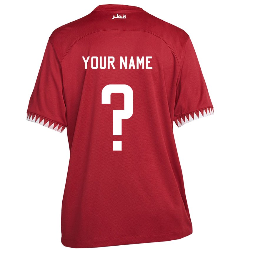 Mænd Qatars Dit Navn #0 Rødbrun Hjemmebane Spillertrøjer 22-24 Trøje T-shirt