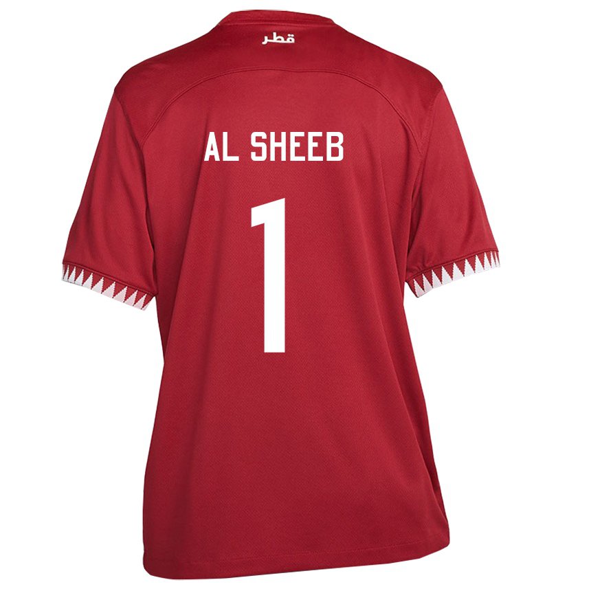Mænd Qatars Saad Al Sheeb #1 Rødbrun Hjemmebane Spillertrøjer 22-24 Trøje T-shirt