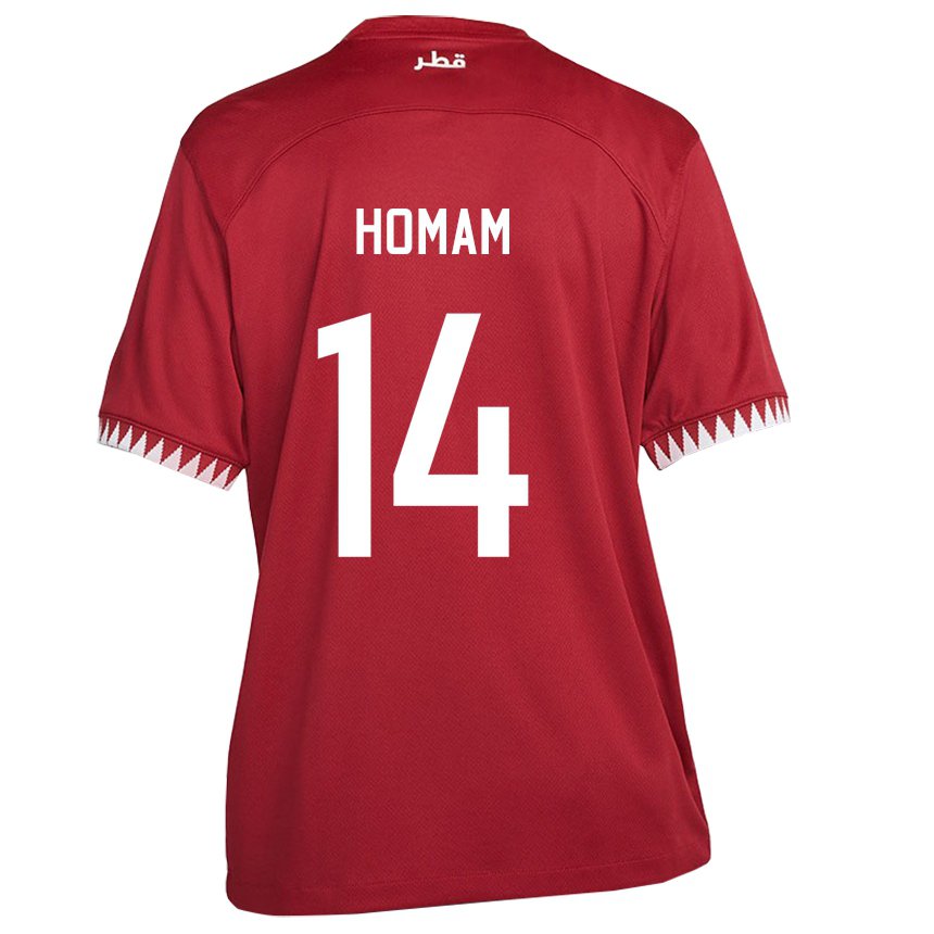 Mænd Qatars Homam Ahmed #14 Rødbrun Hjemmebane Spillertrøjer 22-24 Trøje T-shirt