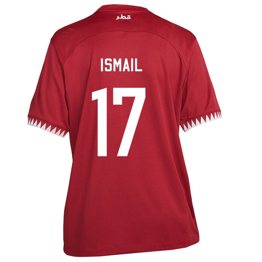 Mænd Qatars Ismail Mohamad #17 Rødbrun Hjemmebane Spillertrøjer 22-24 Trøje T-shirt