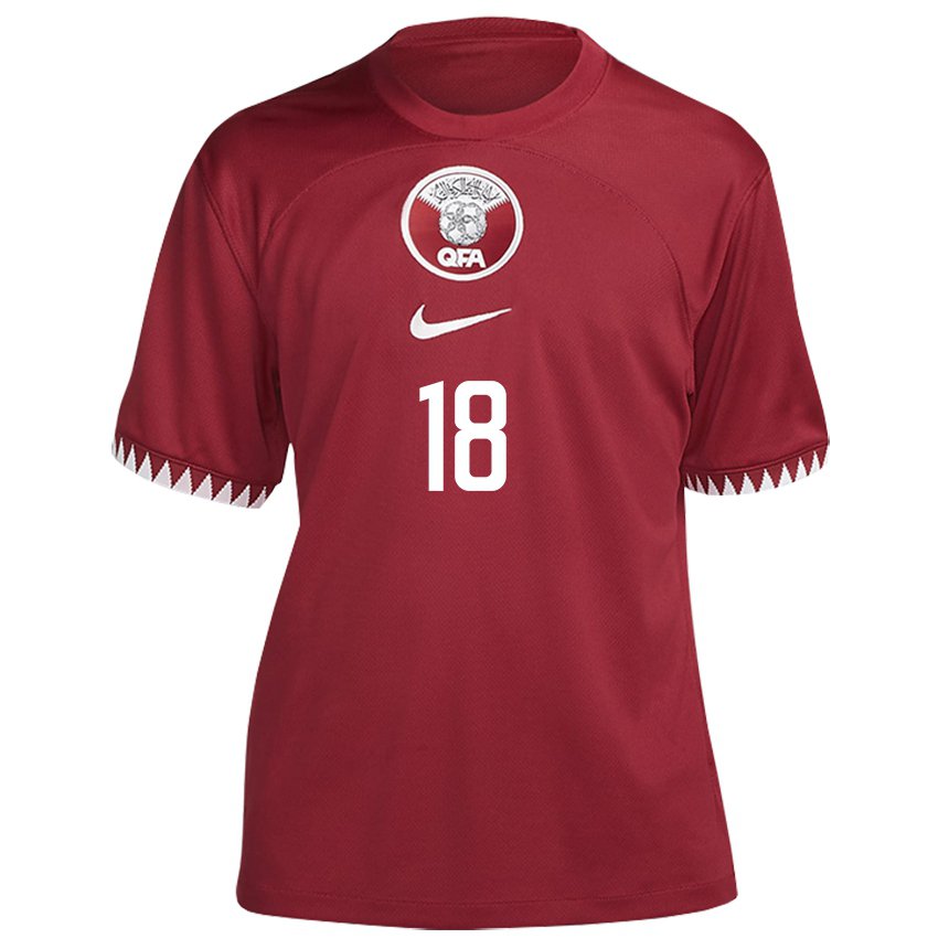 Mænd Qatars Khalid Muneer Ali #18 Rødbrun Hjemmebane Spillertrøjer 22-24 Trøje T-shirt