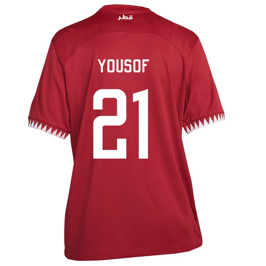 Mænd Qatars Yousof Hassan #21 Rødbrun Hjemmebane Spillertrøjer 22-24 Trøje T-shirt