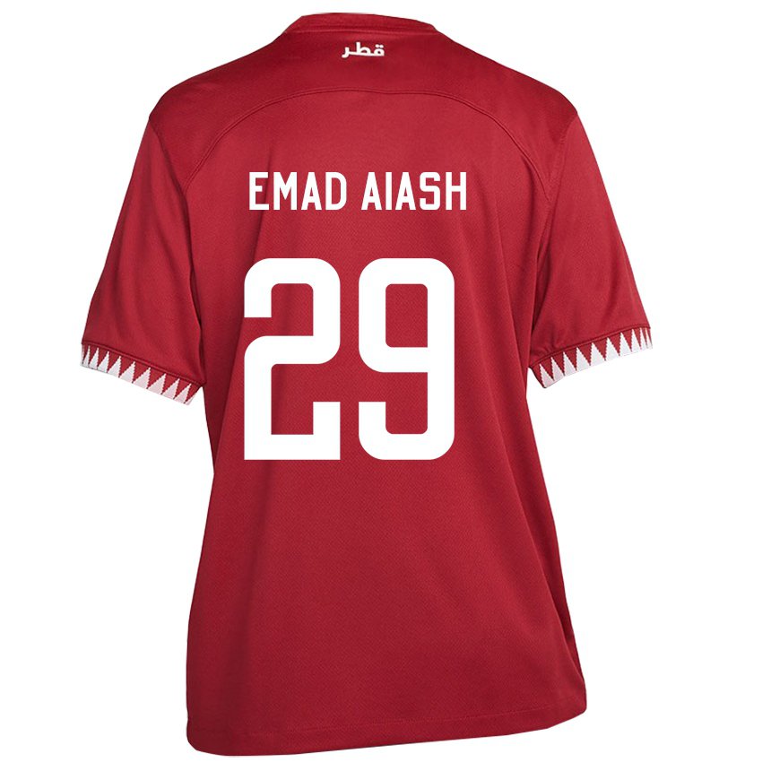 Mænd Qatars Mohamed Emad Aiash #29 Rødbrun Hjemmebane Spillertrøjer 22-24 Trøje T-shirt
