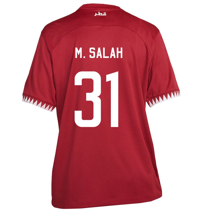 Mænd Qatars Salah Zakaria #31 Rødbrun Hjemmebane Spillertrøjer 22-24 Trøje T-shirt