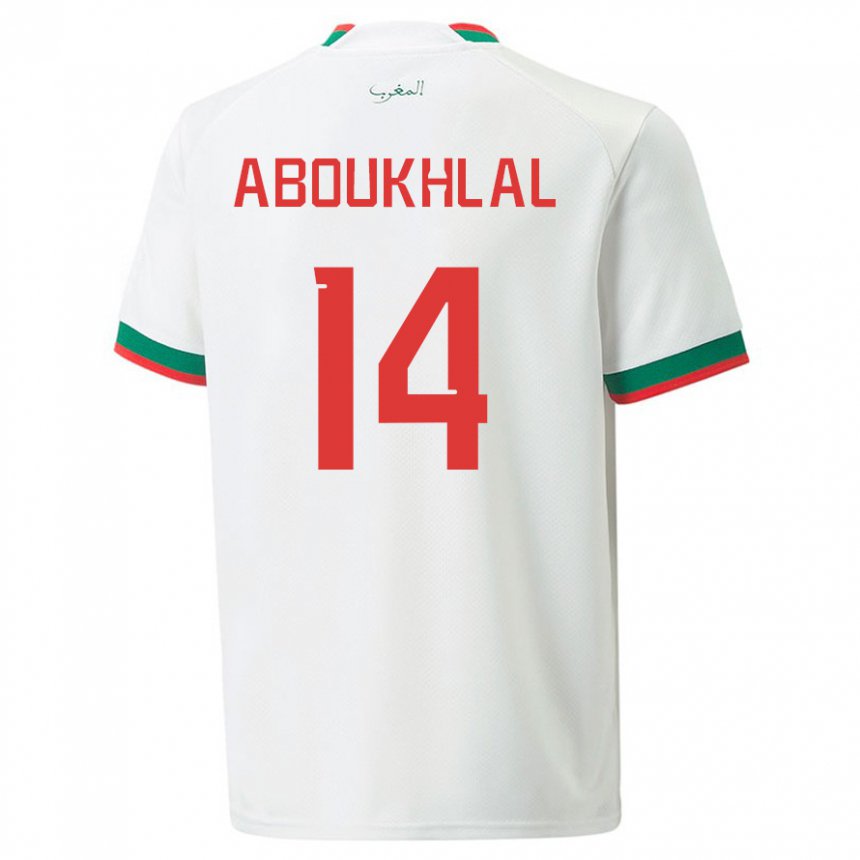 Mænd Marokkos Zakaria Aboukhlal #14 Hvid Udebane Spillertrøjer 22-24 Trøje T-shirt