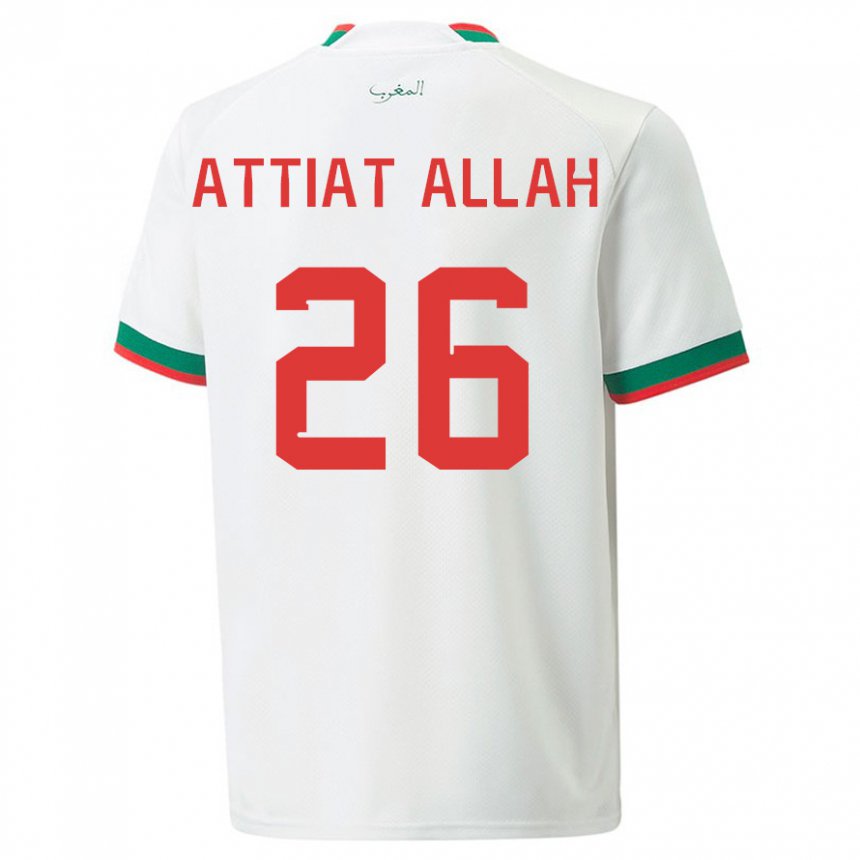 Mænd Marokkos Yahia Attiat-allah #26 Hvid Udebane Spillertrøjer 22-24 Trøje T-shirt