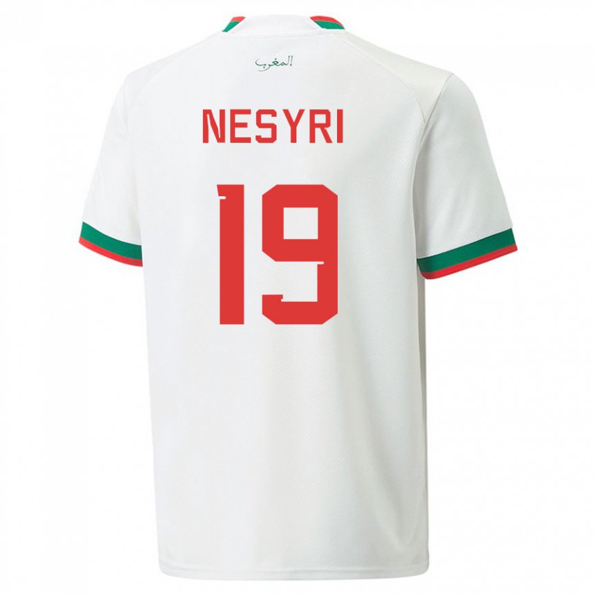 Mænd Marokkos Youssef En-nesyri #19 Hvid Udebane Spillertrøjer 22-24 Trøje T-shirt