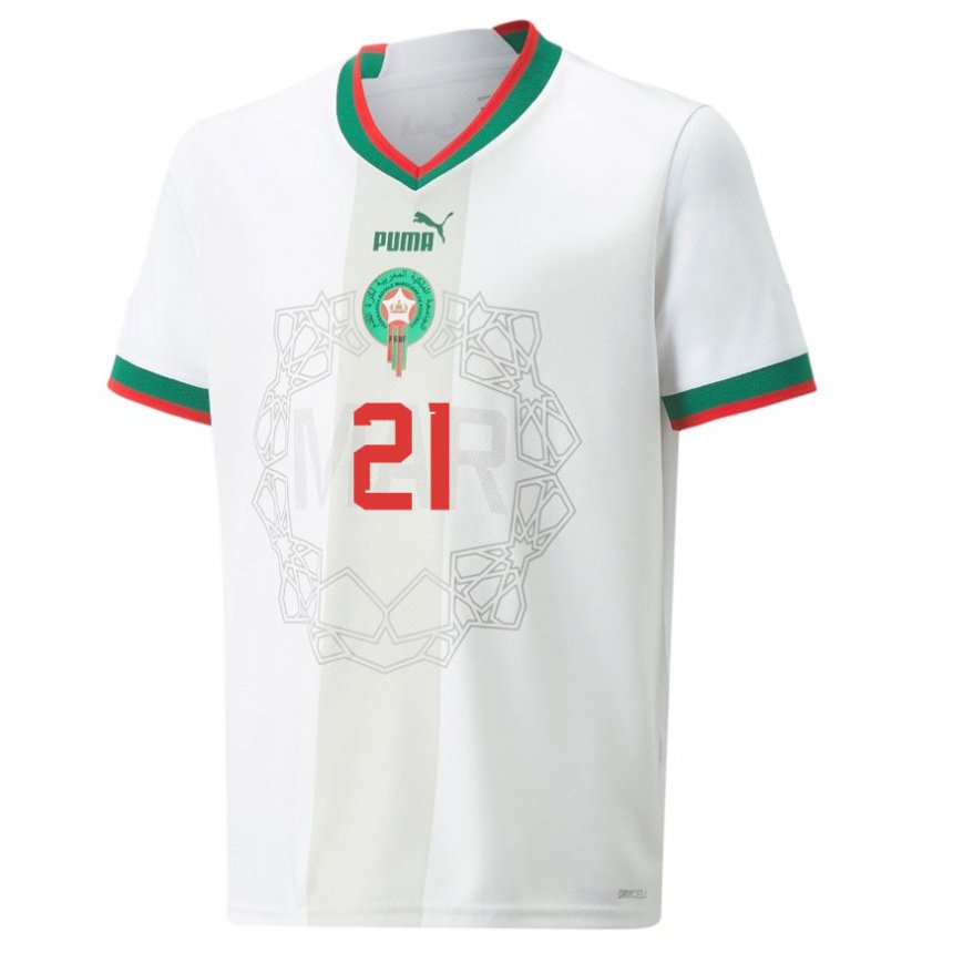 Mænd Marokkos Walid Cheddira #21 Hvid Udebane Spillertrøjer 22-24 Trøje T-shirt