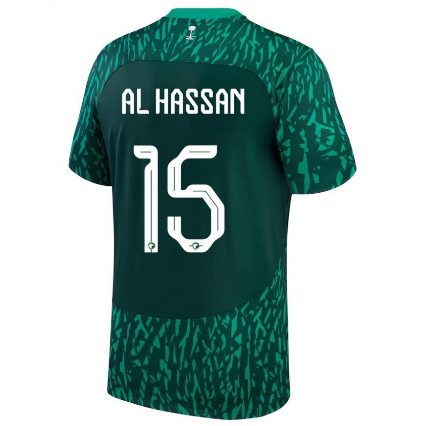 Mænd Saudi-arabiens Ali Al Hassan #15 Mørkegrøn Udebane Spillertrøjer 22-24 Trøje T-shirt