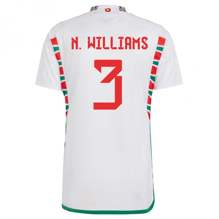 Mænd Wales Neco Williams #3 Hvid Udebane Spillertrøjer 22-24 Trøje T-shirt