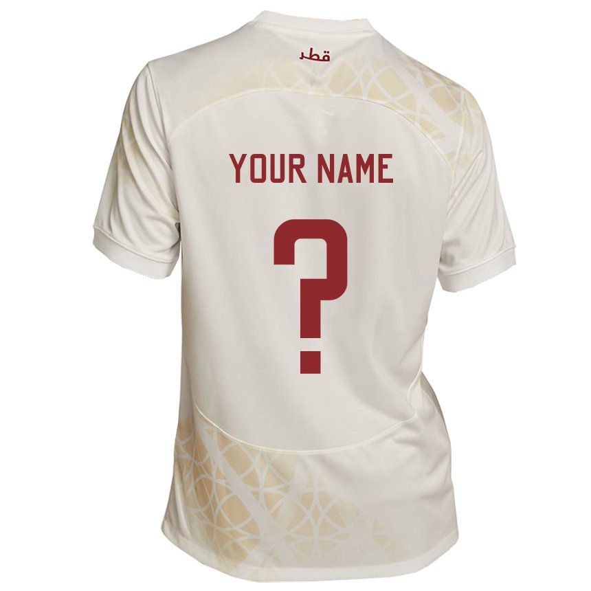 Mænd Qatars Dit Navn #0 Guld Beige Udebane Spillertrøjer 22-24 Trøje T-shirt