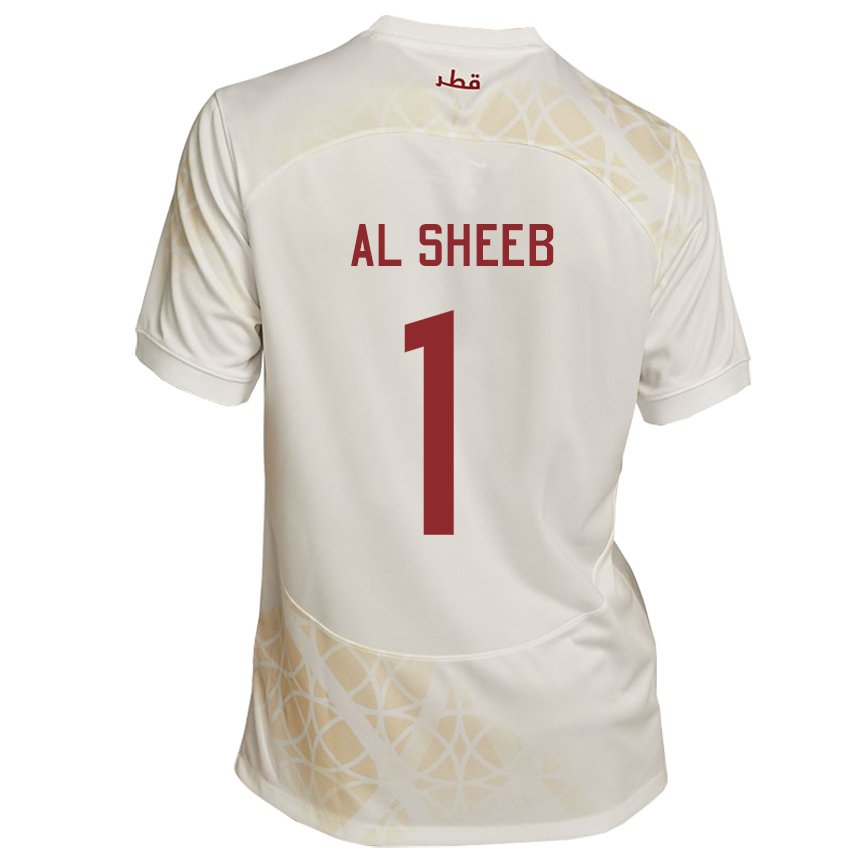 Mænd Qatars Saad Al Sheeb #1 Guld Beige Udebane Spillertrøjer 22-24 Trøje T-shirt