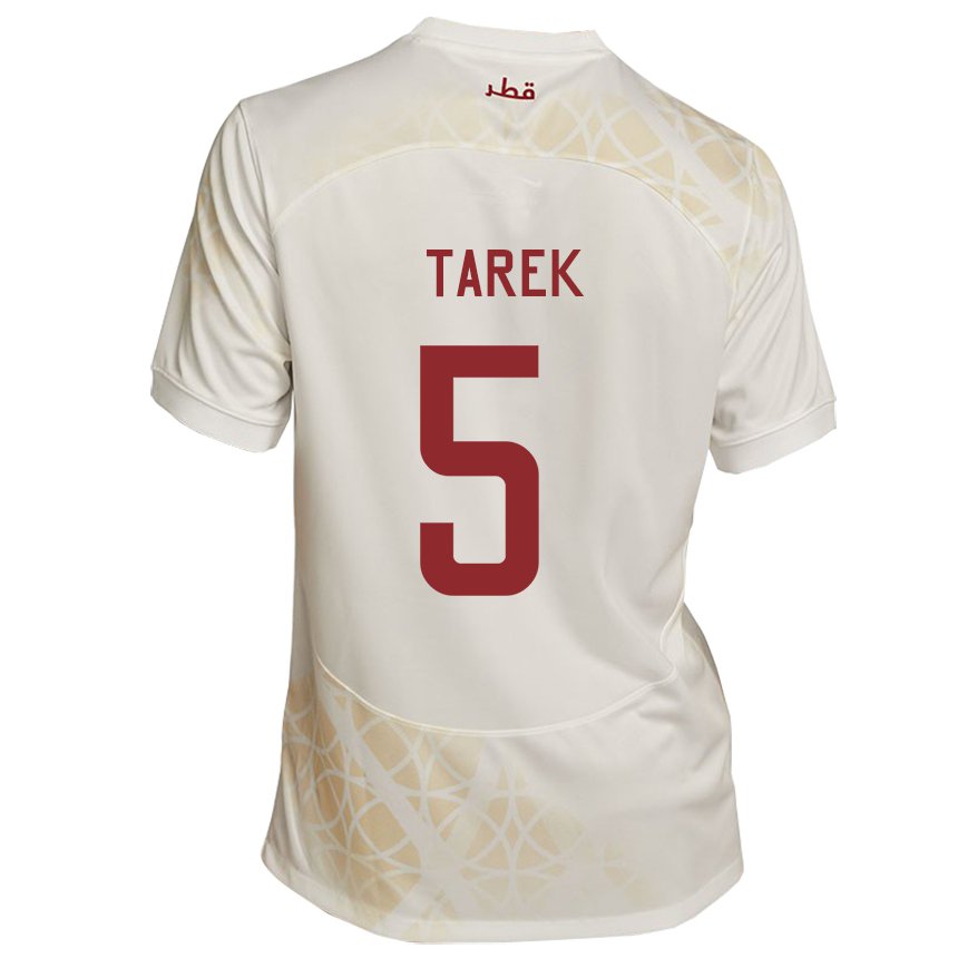 Mænd Qatars Tarek Salman #5 Guld Beige Udebane Spillertrøjer 22-24 Trøje T-shirt
