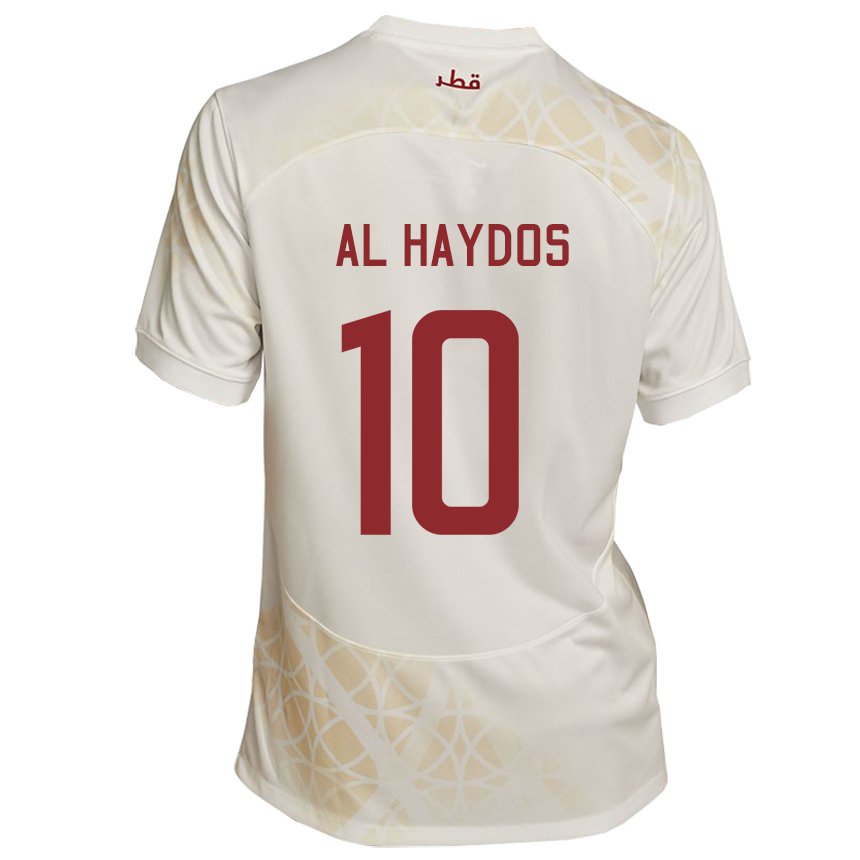Mænd Qatars Hasan Al Haydos #10 Guld Beige Udebane Spillertrøjer 22-24 Trøje T-shirt