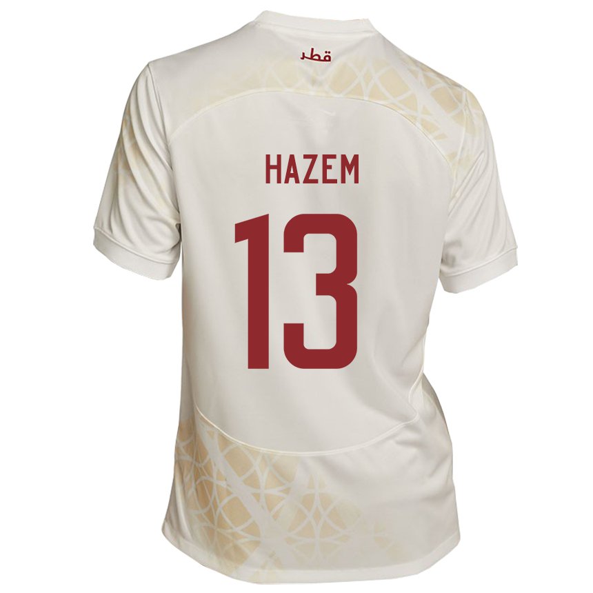 Mænd Qatars Hazem Shehata #13 Guld Beige Udebane Spillertrøjer 22-24 Trøje T-shirt