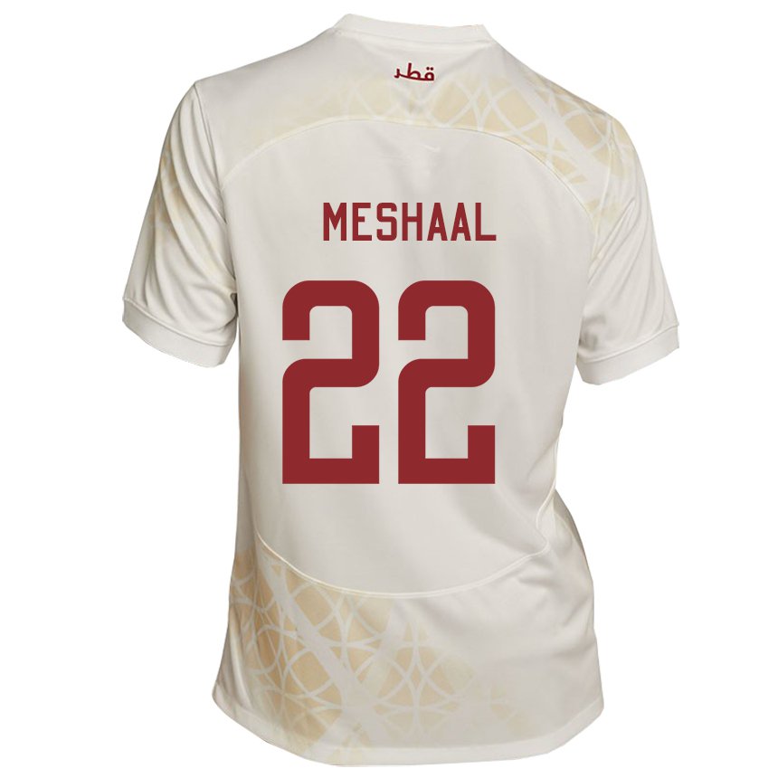Mænd Qatars Meshaal Barsham #22 Guld Beige Udebane Spillertrøjer 22-24 Trøje T-shirt