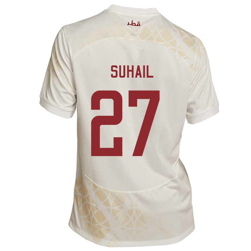Mænd Qatars Ahmed Suhail #27 Guld Beige Udebane Spillertrøjer 22-24 Trøje T-shirt