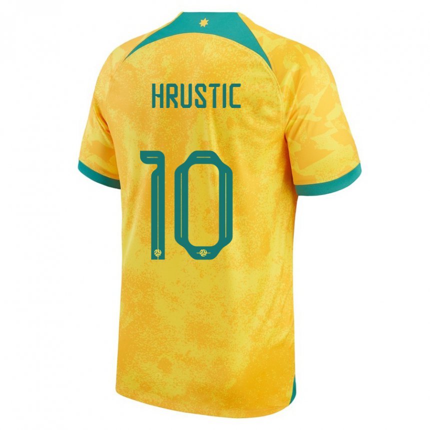 Kvinder Australiens Ajdin Hrustic #10 Gylden Hjemmebane Spillertrøjer 22-24 Trøje T-shirt