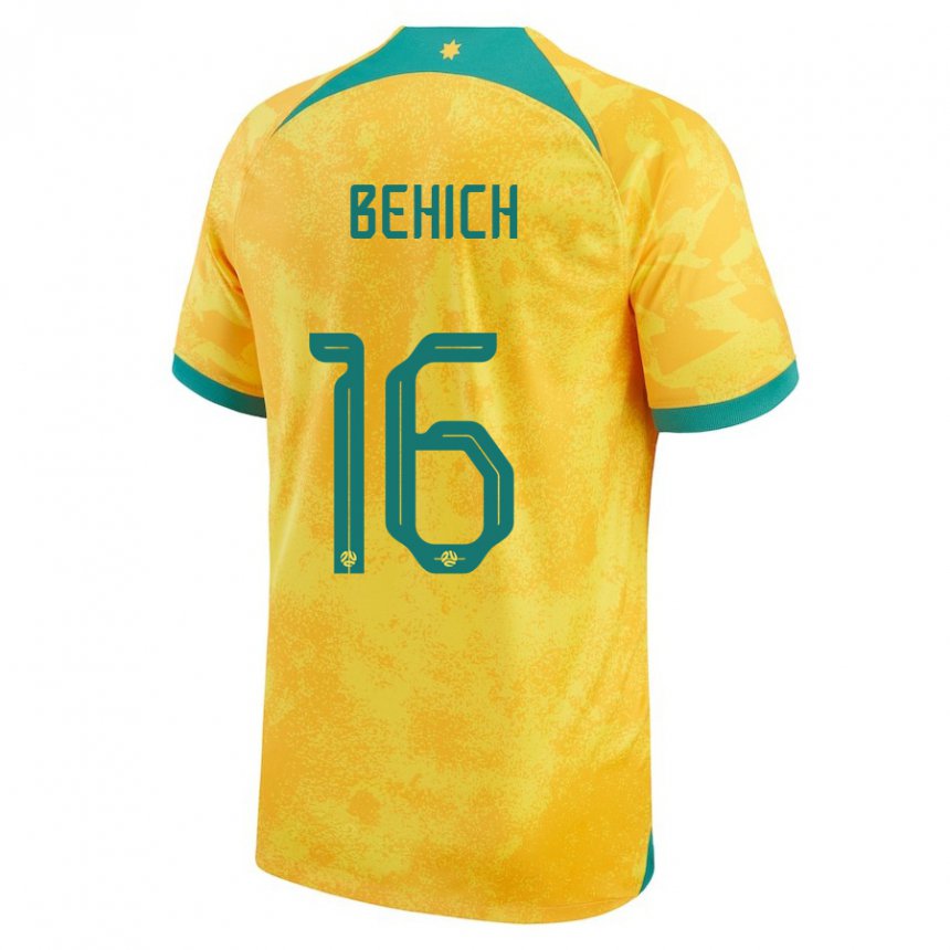 Kvinder Australiens Aziz Behich #16 Gylden Hjemmebane Spillertrøjer 22-24 Trøje T-shirt