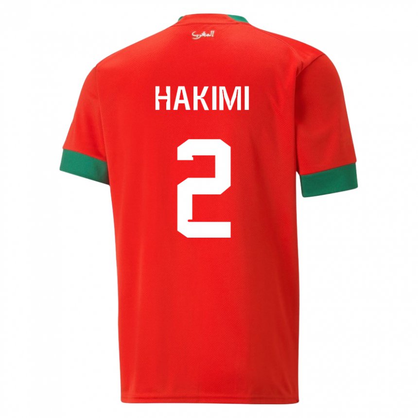 Kvinder Marokkos Achraf Hakimi #2 Rød Hjemmebane Spillertrøjer 22-24 Trøje T-shirt