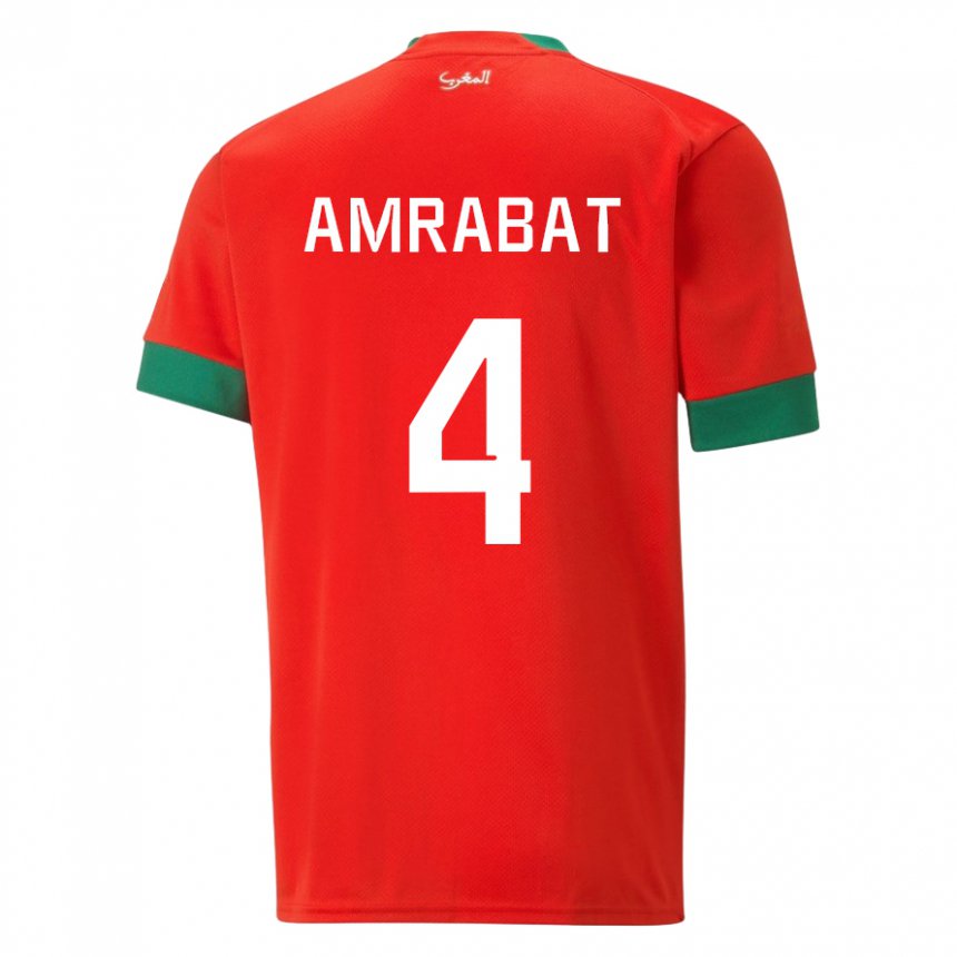 Kvinder Marokkos Soufiane Amrabat #4 Rød Hjemmebane Spillertrøjer 22-24 Trøje T-shirt