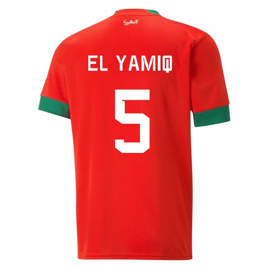 Kvinder Marokkos Jawad El Yamiq #5 Rød Hjemmebane Spillertrøjer 22-24 Trøje T-shirt