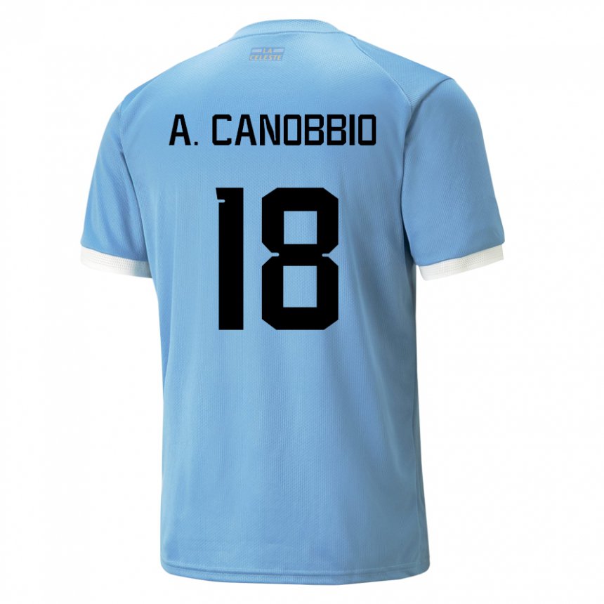 Kvinder Uruguays Agustin Canobbio #18 Blå Hjemmebane Spillertrøjer 22-24 Trøje T-shirt