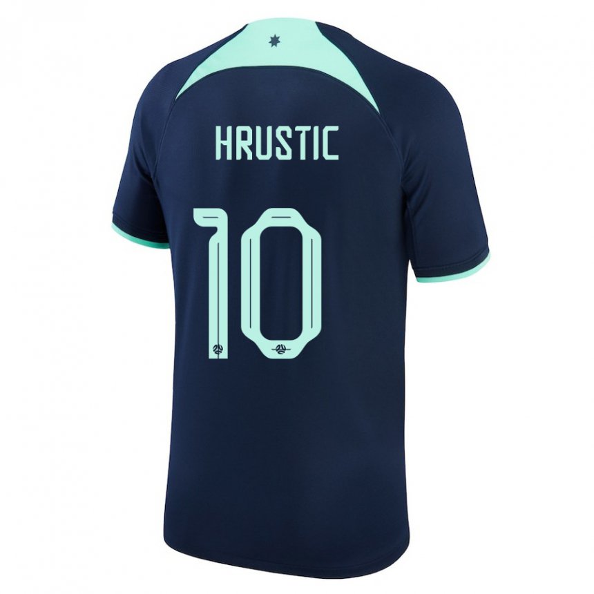 Kvinder Australiens Ajdin Hrustic #10 Mørkeblå Udebane Spillertrøjer 22-24 Trøje T-shirt