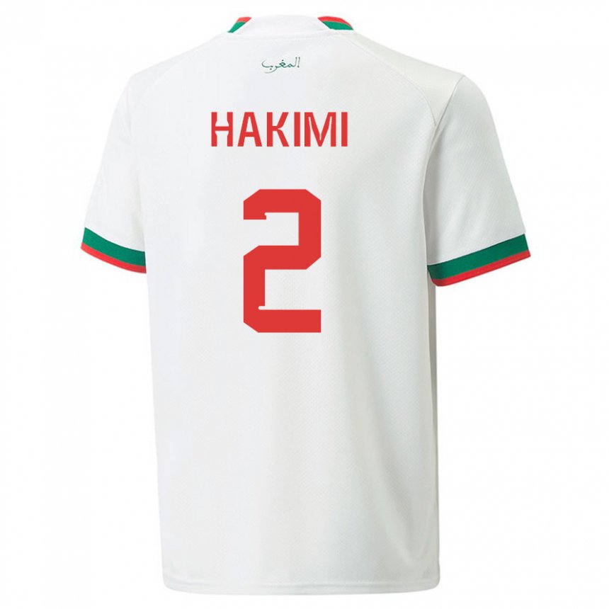Kvinder Marokkos Achraf Hakimi #2 Hvid Udebane Spillertrøjer 22-24 Trøje T-shirt