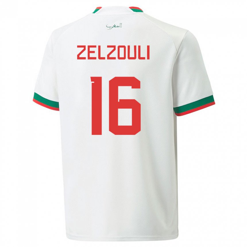 Kvinder Marokkos Abdessamad Zelzouli #16 Hvid Udebane Spillertrøjer 22-24 Trøje T-shirt