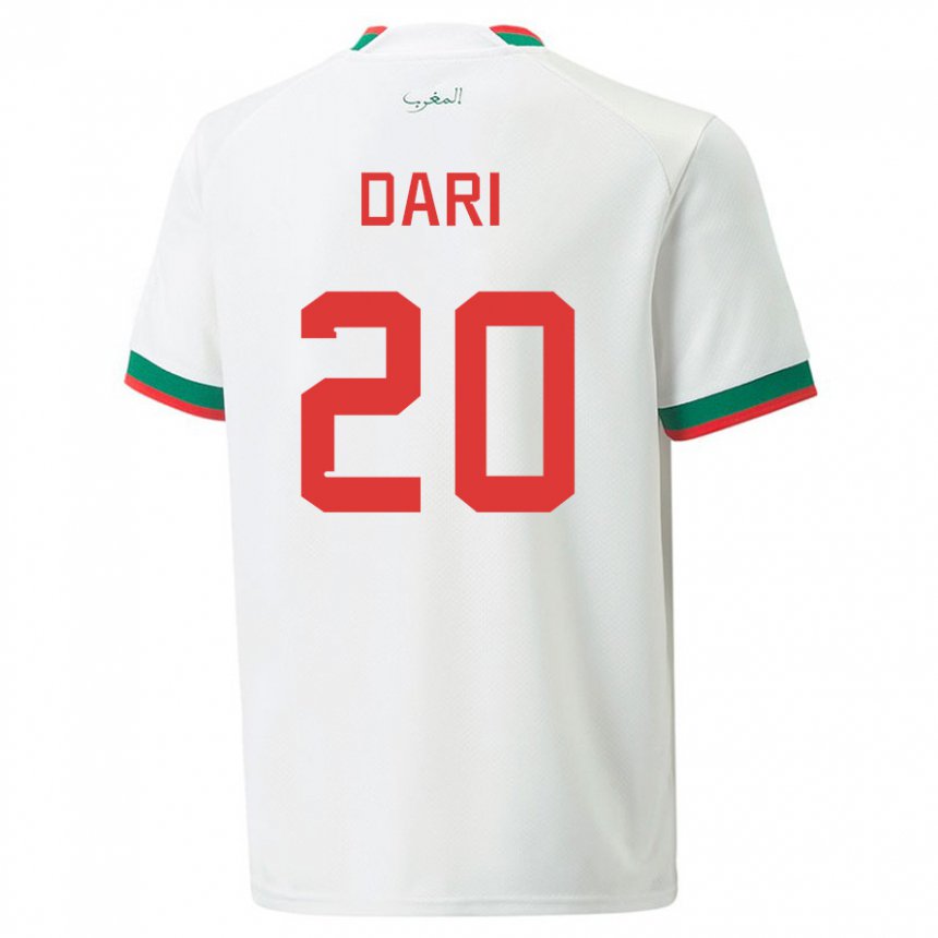 Kvinder Marokkos Achraf Dari #20 Hvid Udebane Spillertrøjer 22-24 Trøje T-shirt