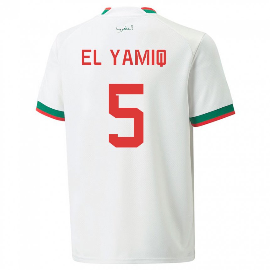 Kvinder Marokkos Jawad El Yamiq #5 Hvid Udebane Spillertrøjer 22-24 Trøje T-shirt