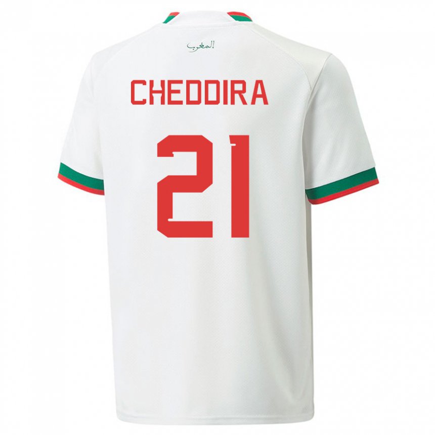 Kvinder Marokkos Walid Cheddira #21 Hvid Udebane Spillertrøjer 22-24 Trøje T-shirt
